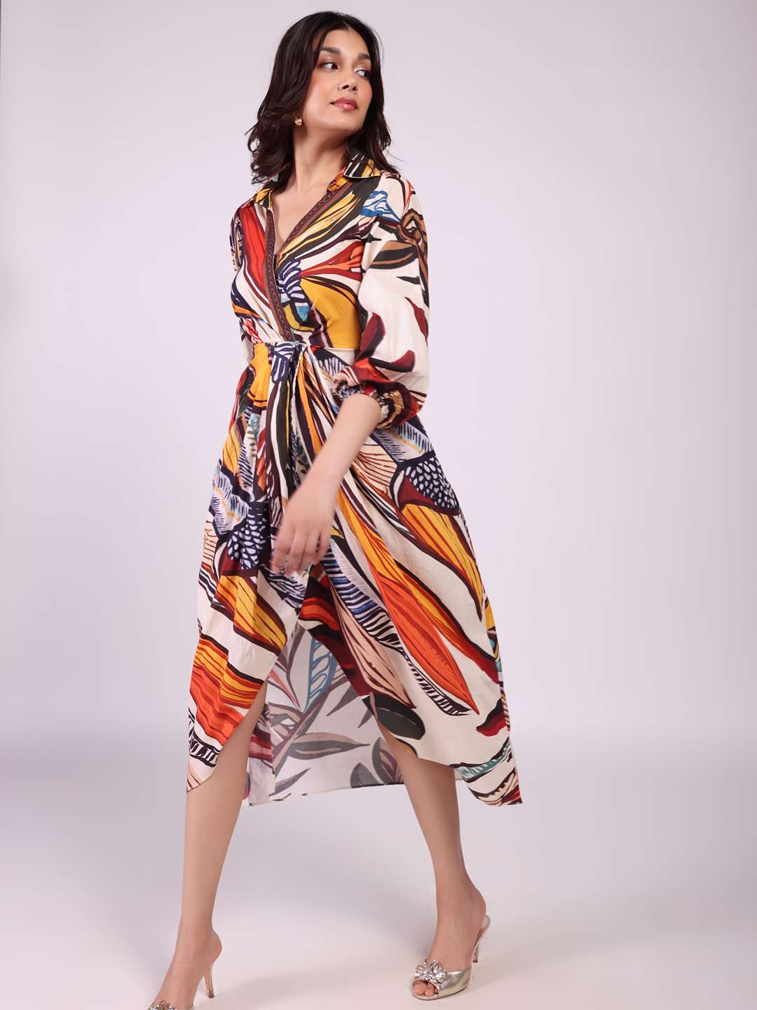Cinnamon Printed Wrap Dress