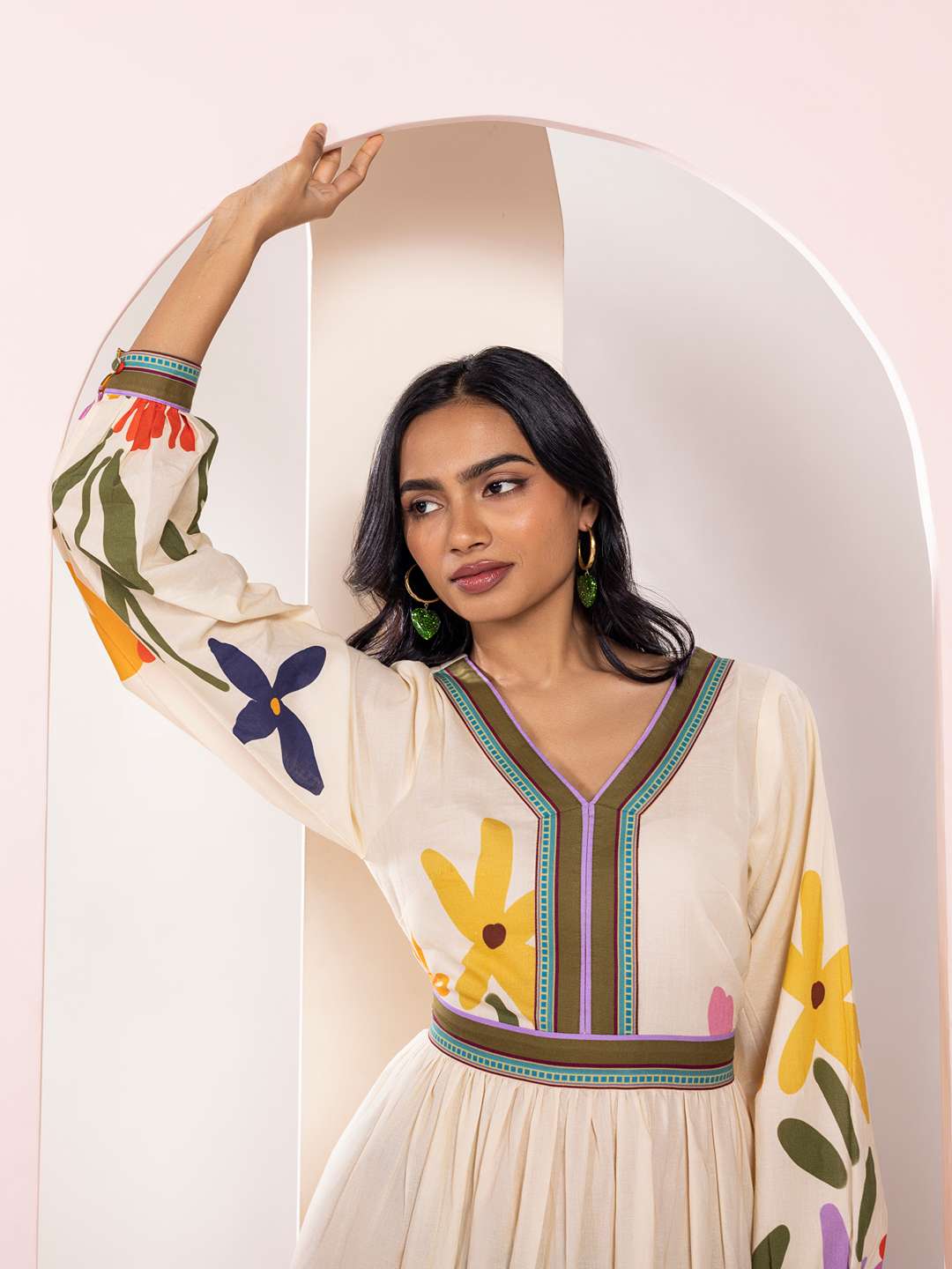 Folk Printed V Neck Maxi Dress