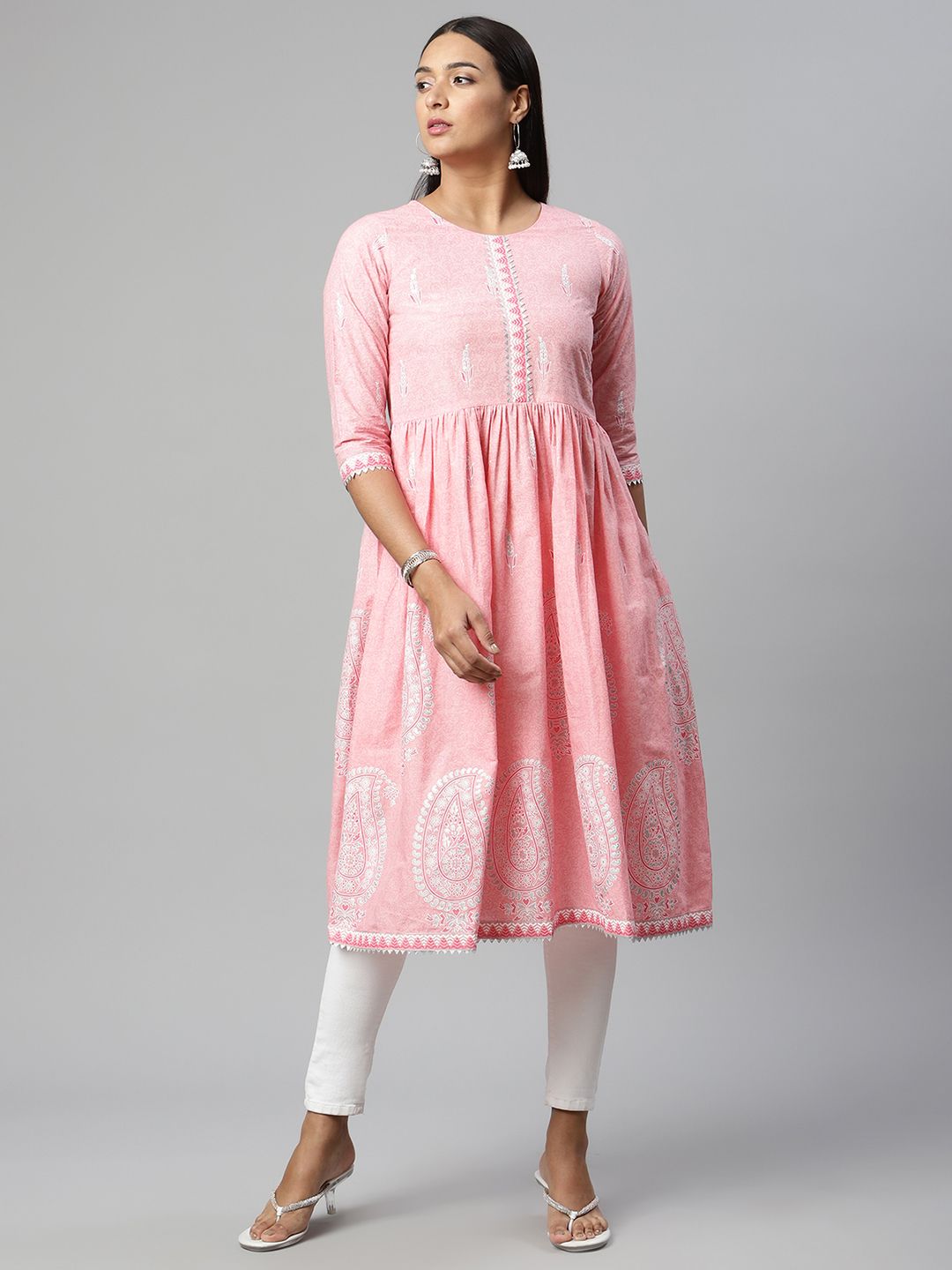 Pink Pure Cotton Printed Kurta