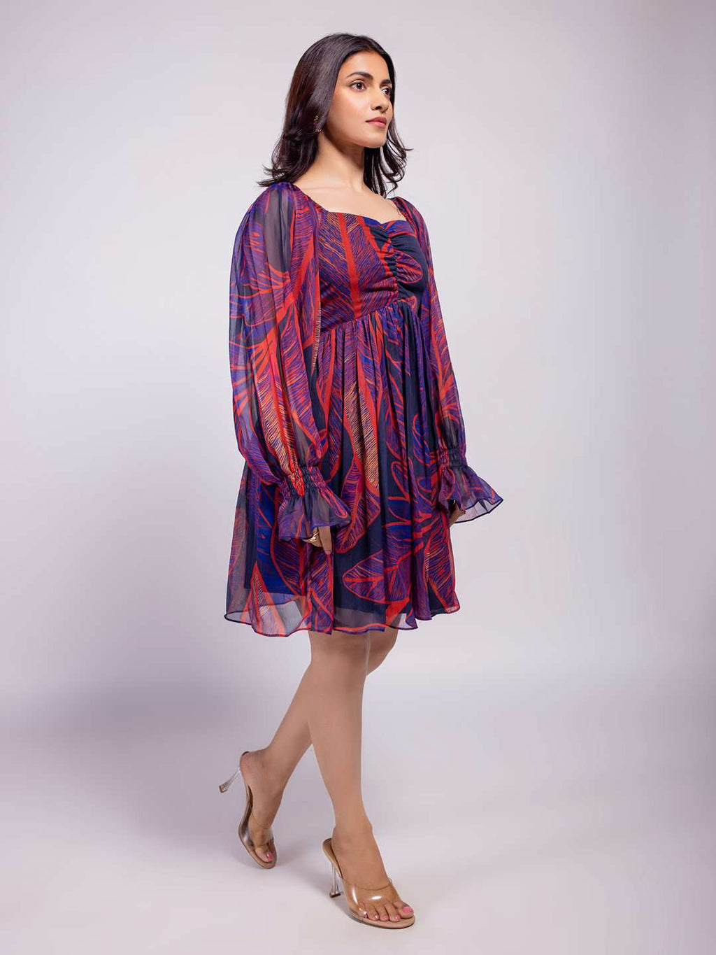 Foliage Printed Mini Dress