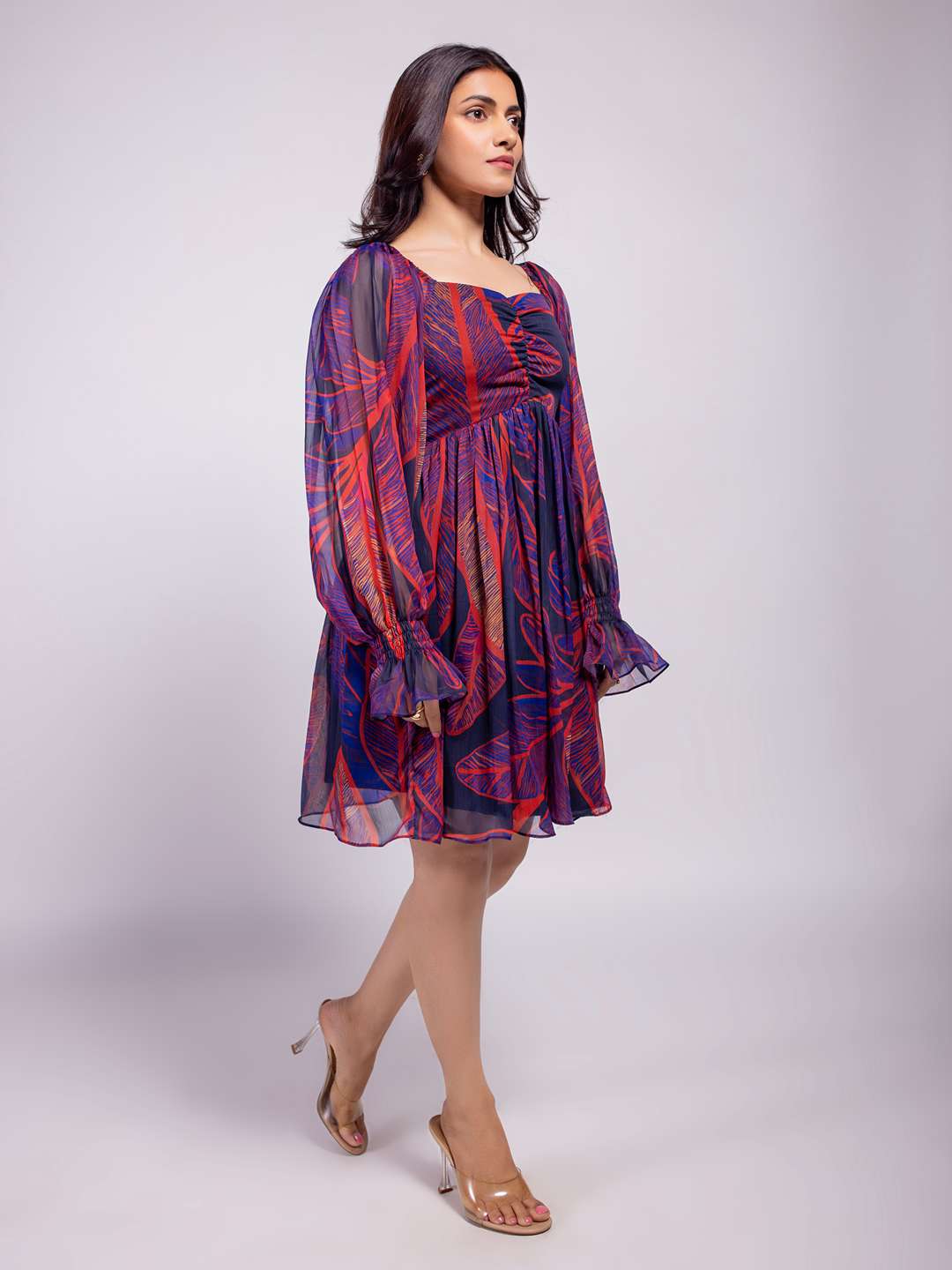 Foliage Printed Mini Dress