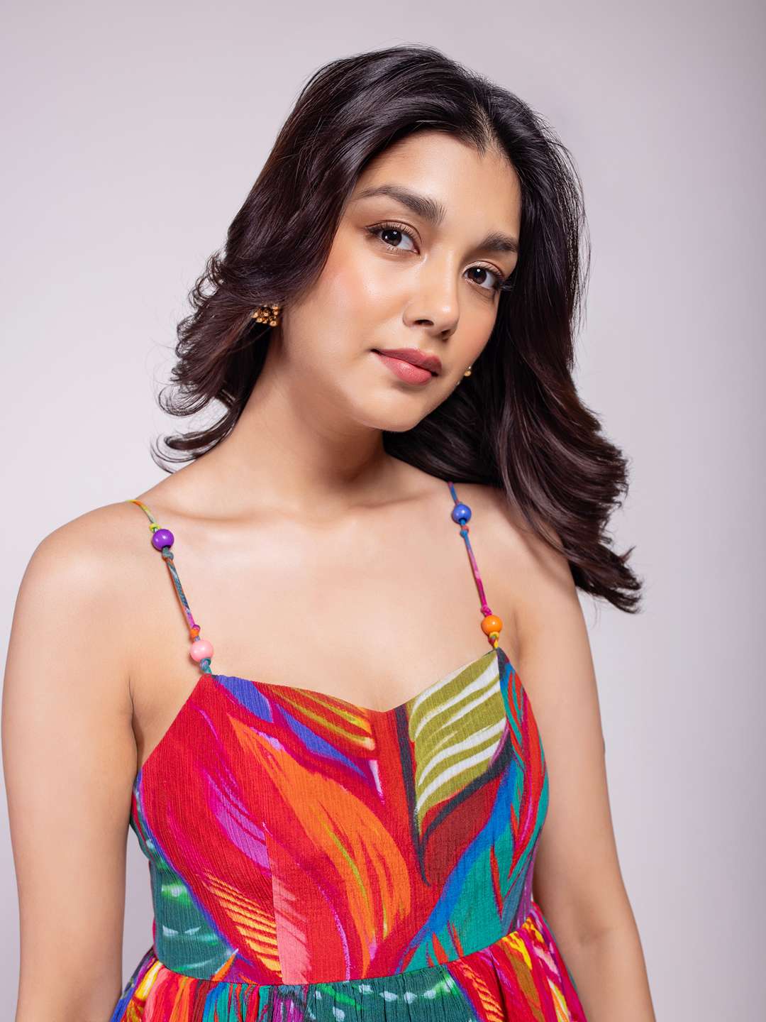 Leafora Printed Ruffled Dress