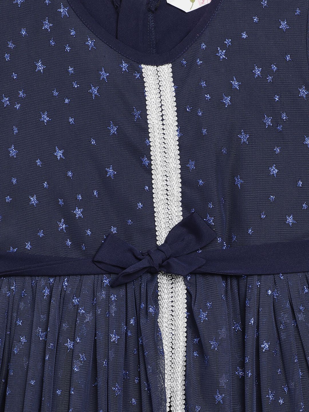 Navy Blue Net Foil Print Girls Dress