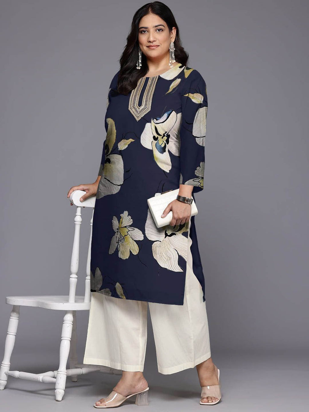 Women Floral Printed Sequinned Floral Georgette Kurta-AH