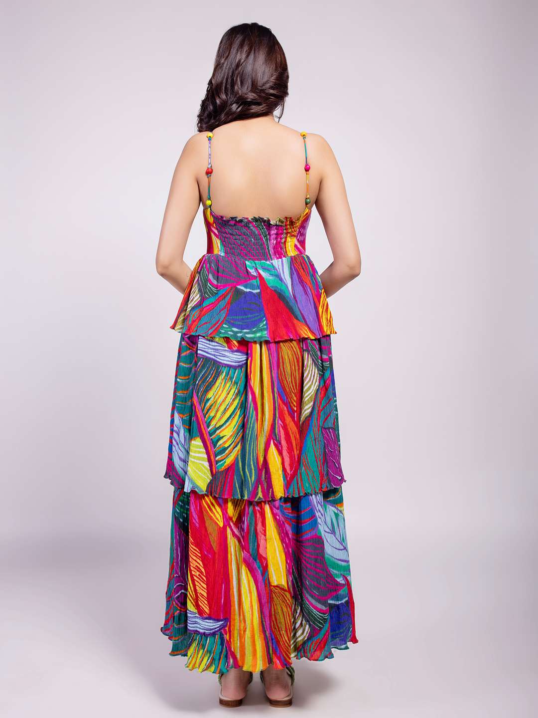 Leafora Printed Ruffled Dress