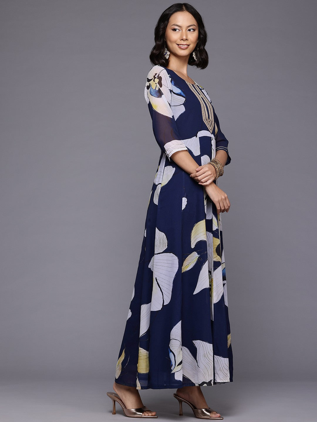 Floral Printed Sequinned Ethnic Gown