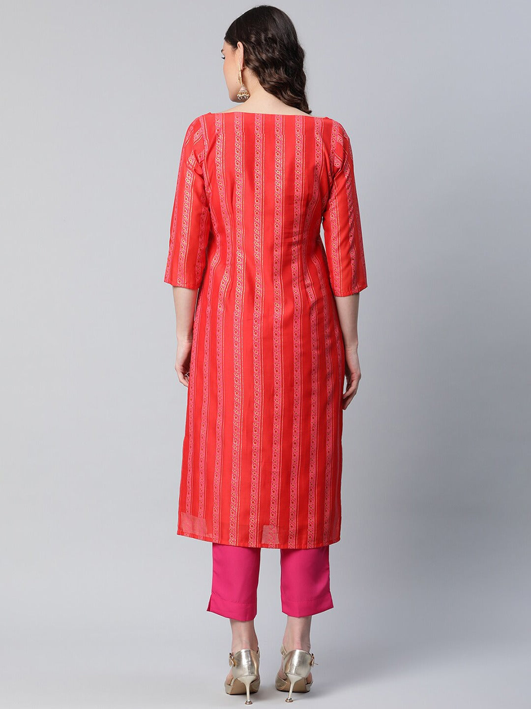 Red Striped Kurta with Trousers