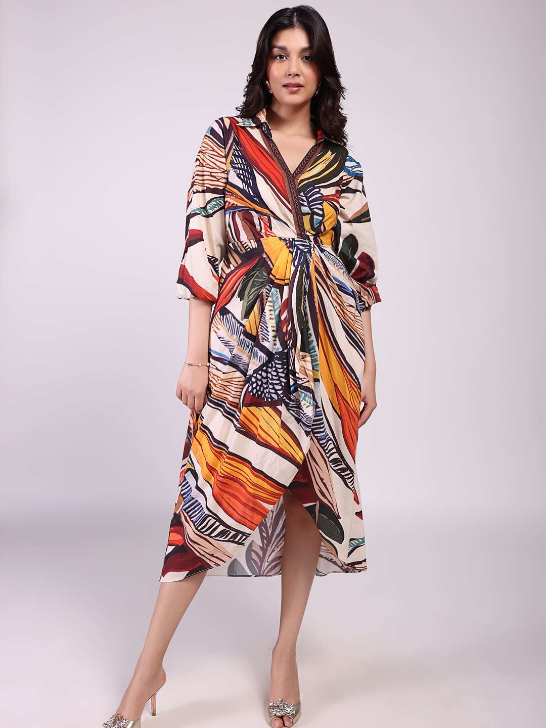 Cinnamon Printed Wrap Dress