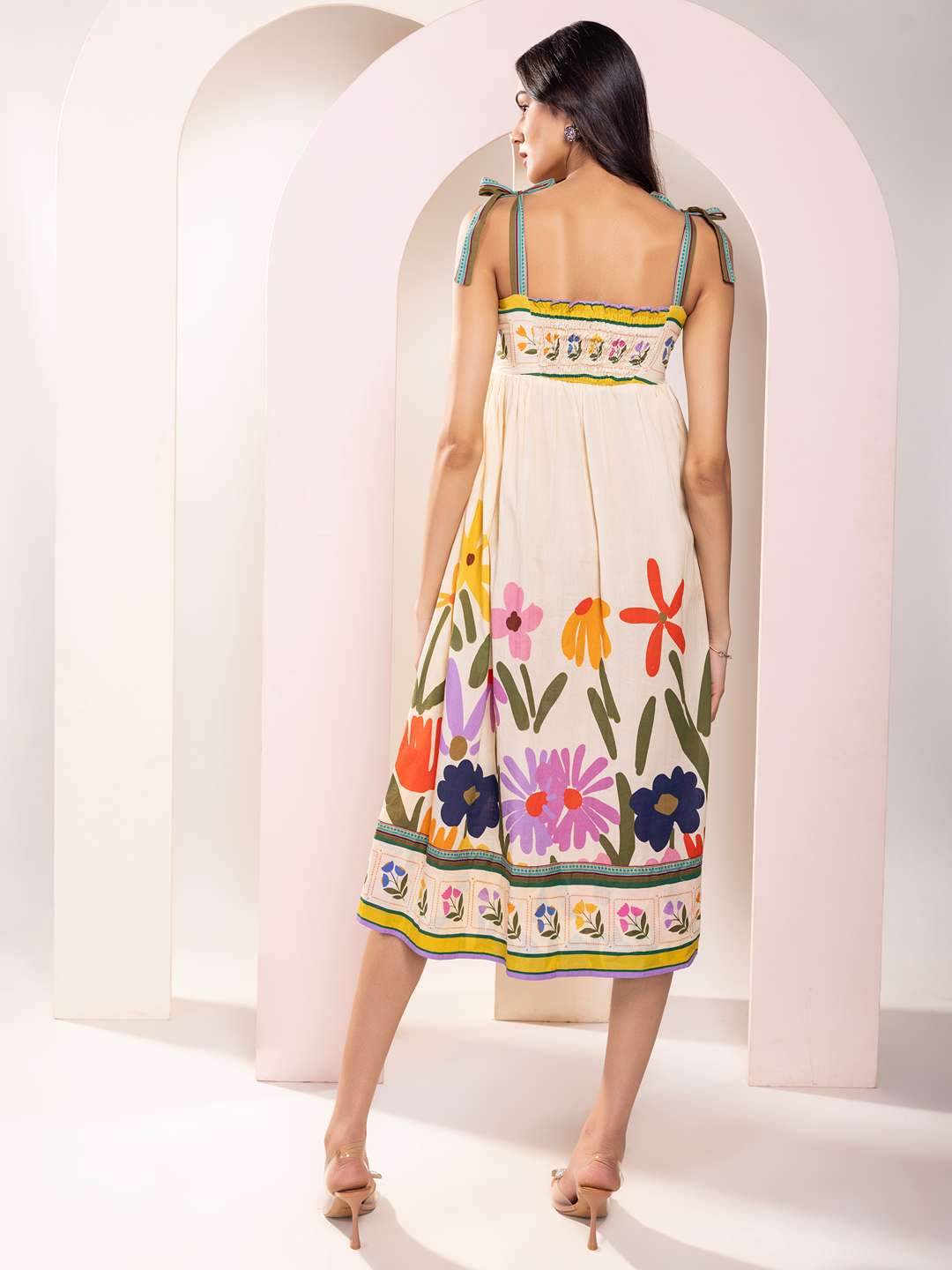 Folk Printed Strappy Midi Dress