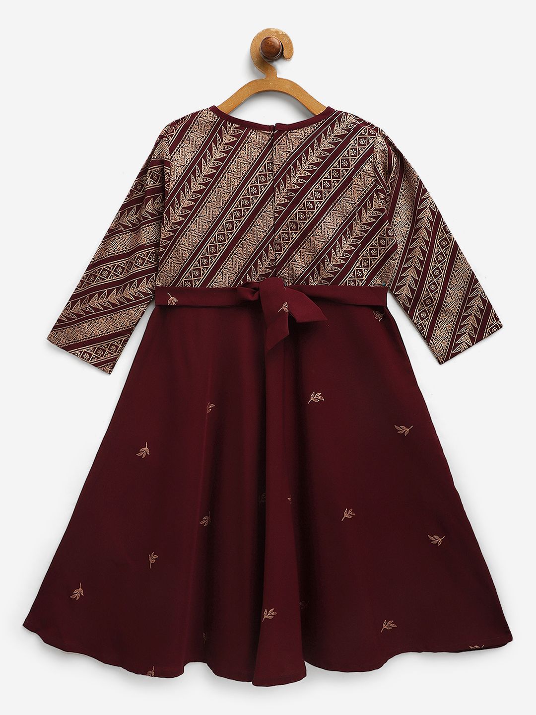 Burgundy & Gold Glitter Print Girls Kurta