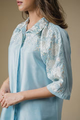 LIGHT BLUE FLORAL EMBROIDERED CO-ORD SET- II