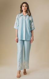 LIGHT BLUE FLORAL EMBROIDERED CO-ORD SET- II