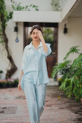 LIGHT BLUE FLORAL EMBROIDERED CO-ORD SET- II