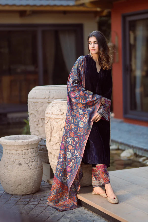 NAVY BLUE CRUSH SUIT WITH WOMEN CHANDERI DUPATTA- II