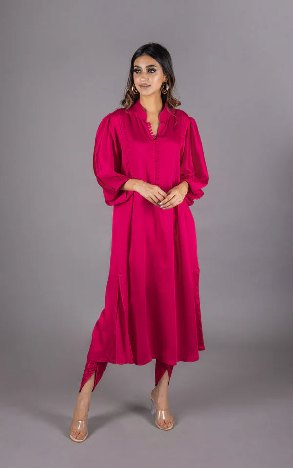 HOT PINK SET WITH EMBROIDERED DHOTI- II