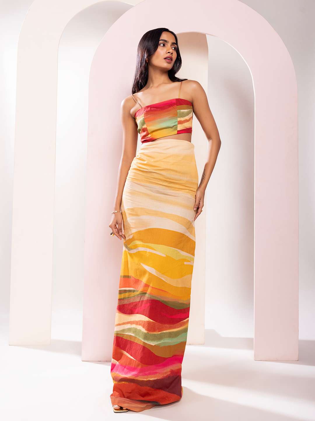 Flow Printed Cutout Maxi Dress