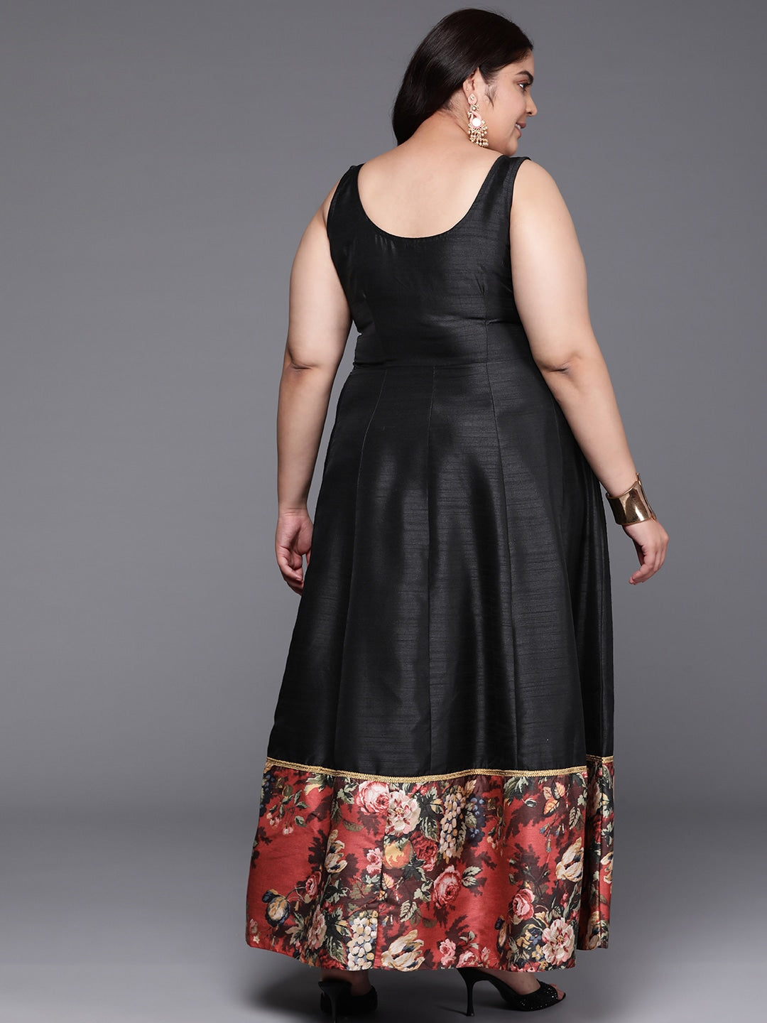 Plus Size Floral Printed Fit & Flare Maxi Ethnic Dress