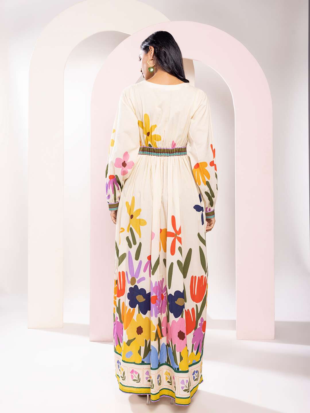 Folk Printed V Neck Maxi Dress