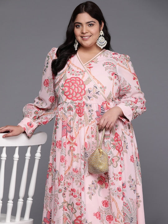 Plus Size Floral Printed Wrap Maxi Ethnic Dress-AH