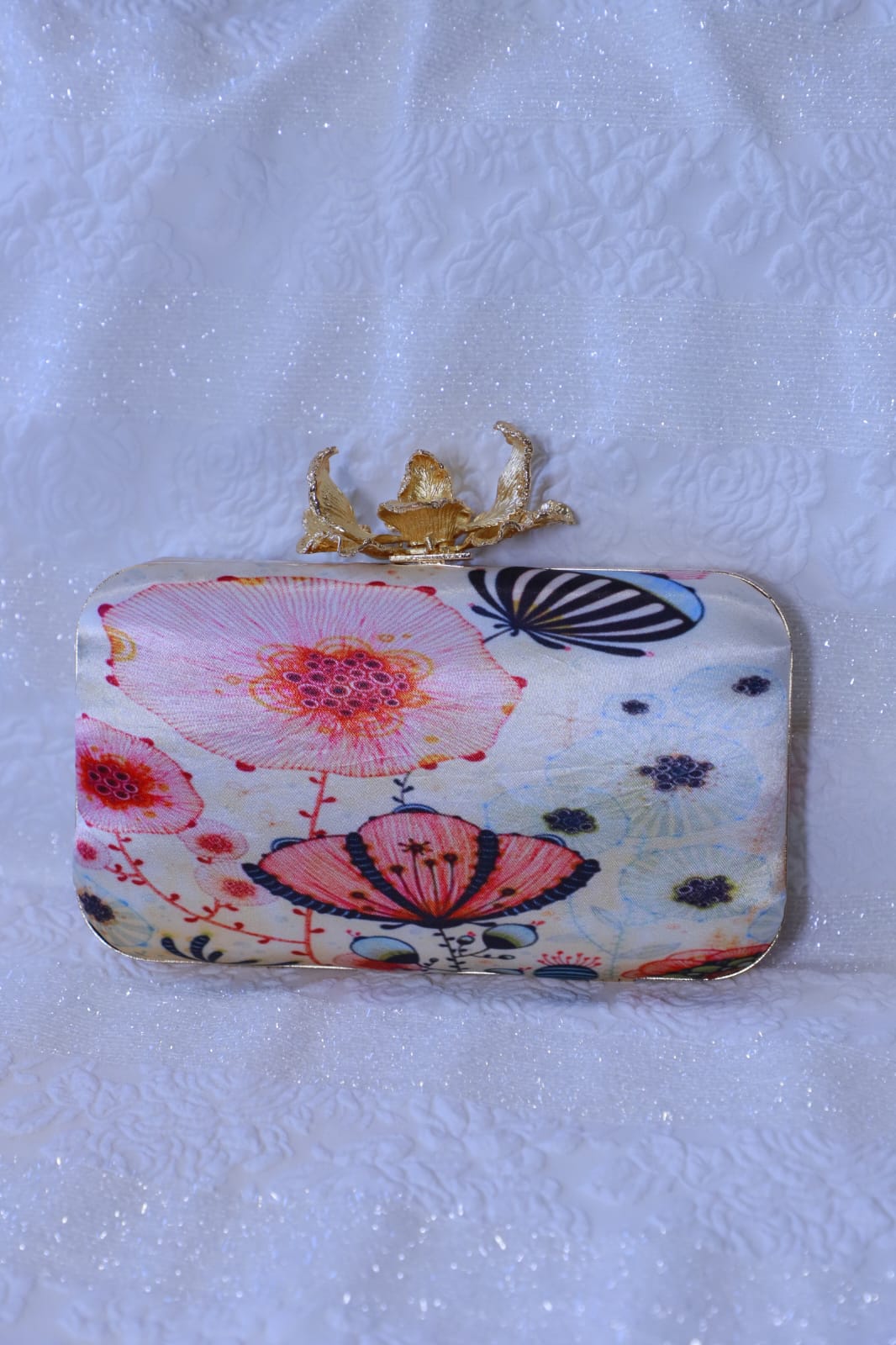 Thread Beaded Work Heavy Embroidery Satin Lock Open Multi Colour Women Handbag