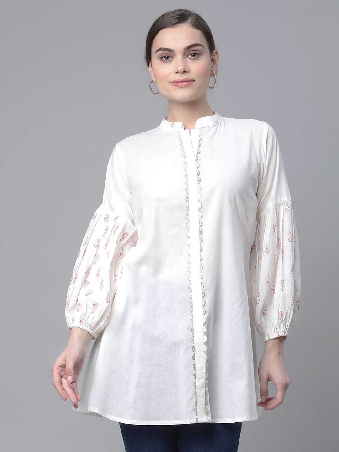 Off White Pure Cotton Printed Tunic