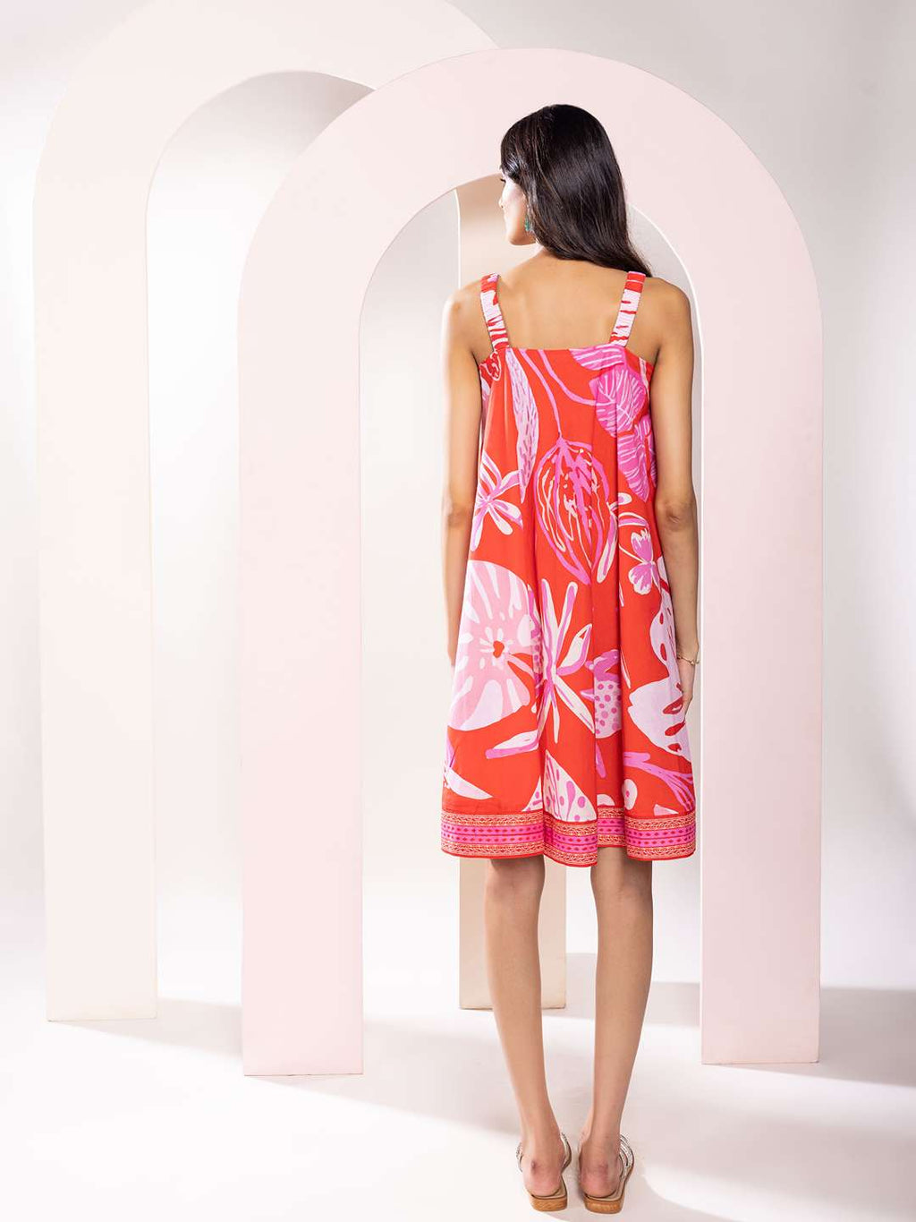 Monstera Printed Loose Fit Mini Dress