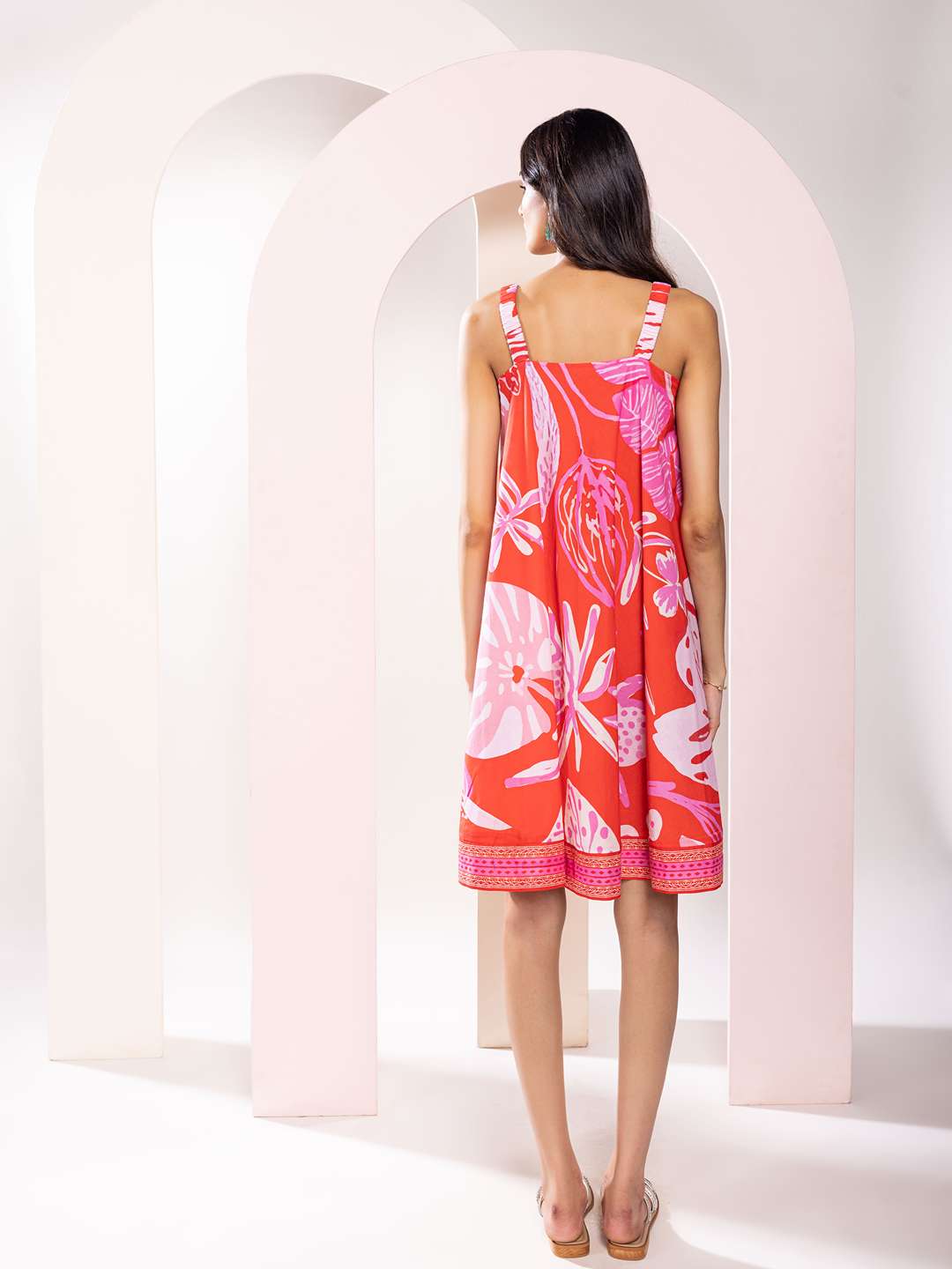 Monstera Printed Loose Fit Mini Dress