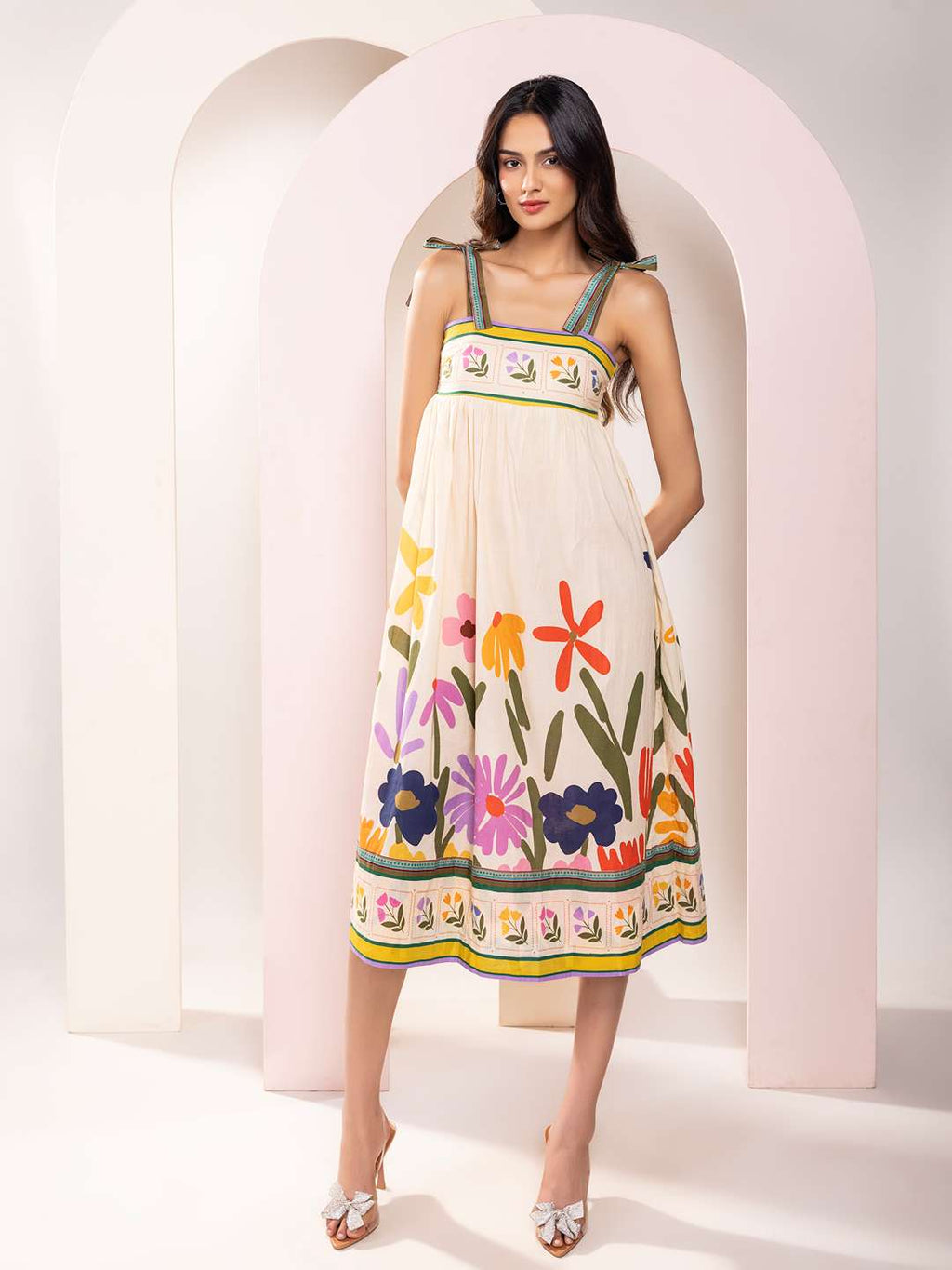 Folk Printed Strappy Midi Dress