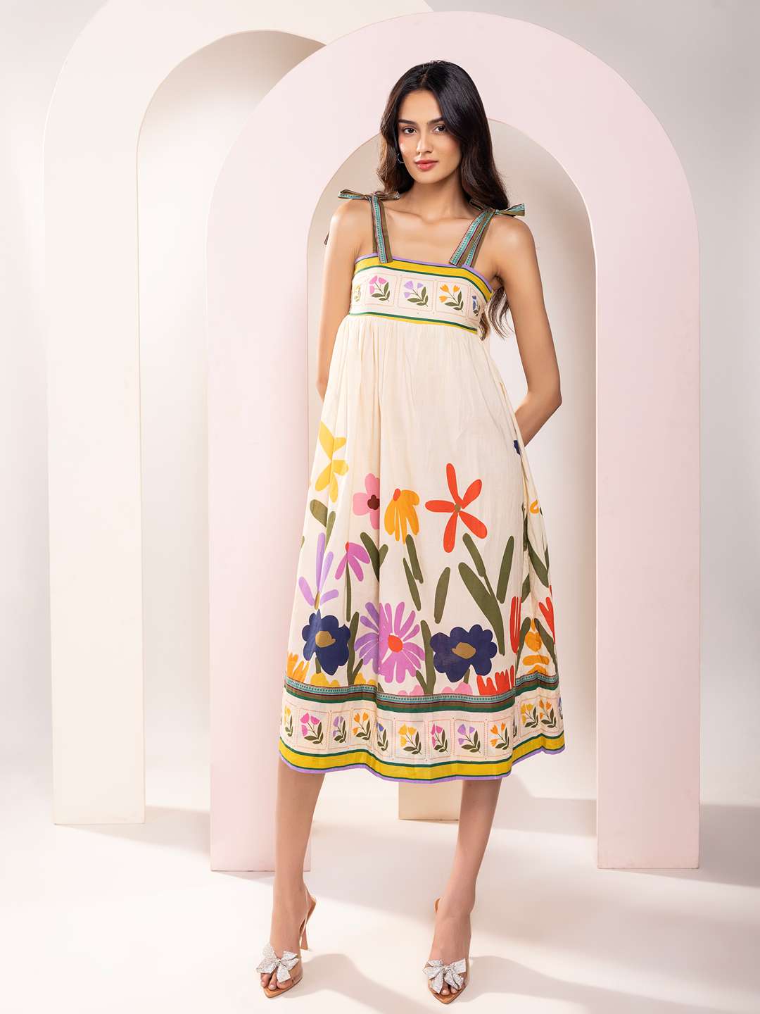 Folk Printed Strappy Midi Dress