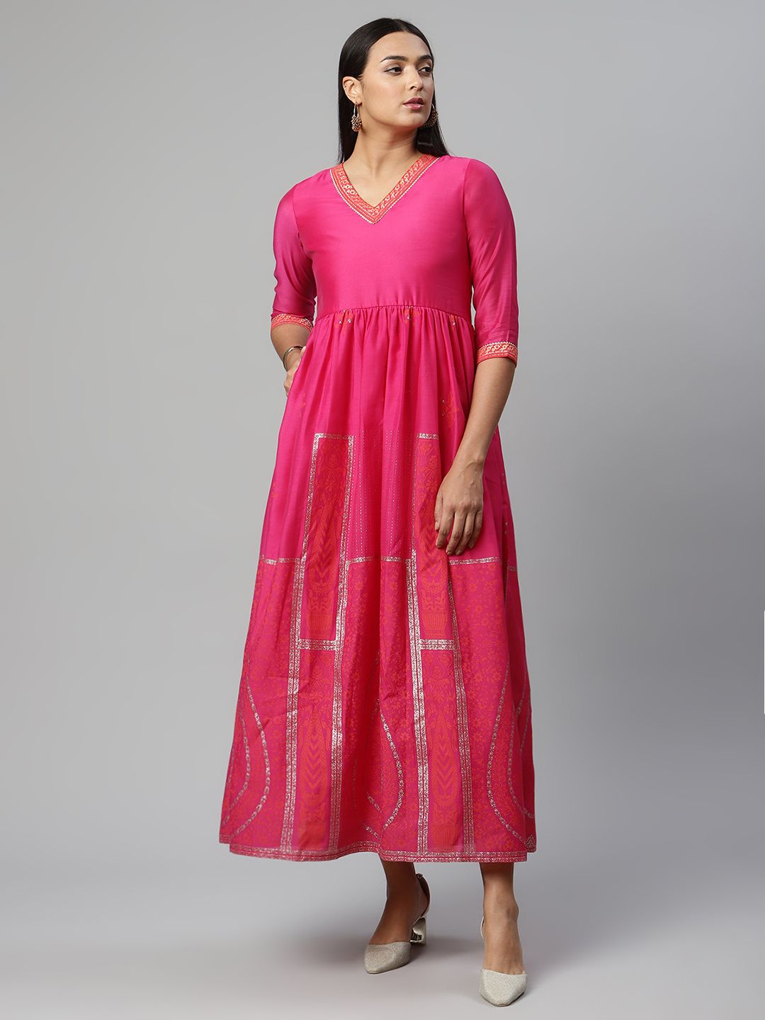 Pink Crepe Printed Maxi Dress