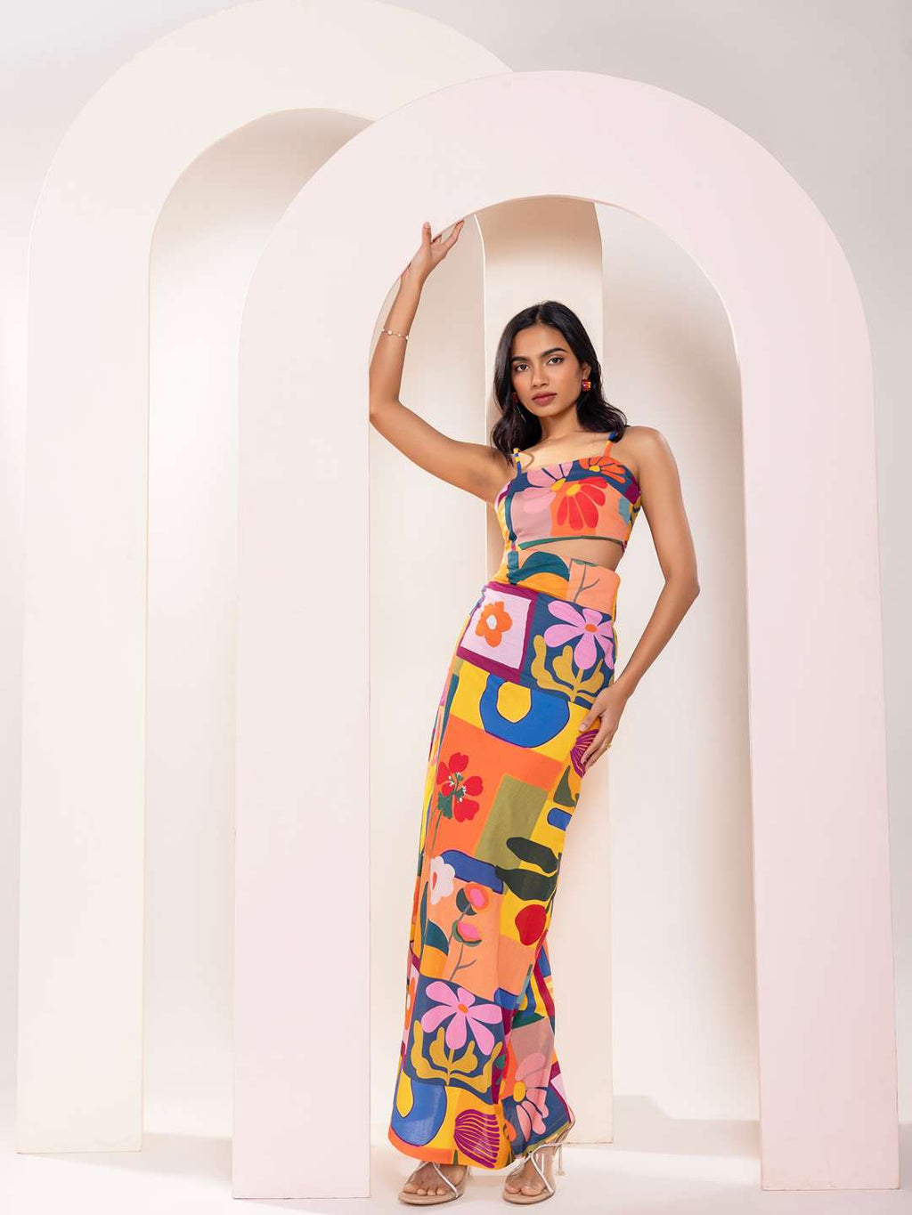 Retro Printed Cutout Maxi Dress