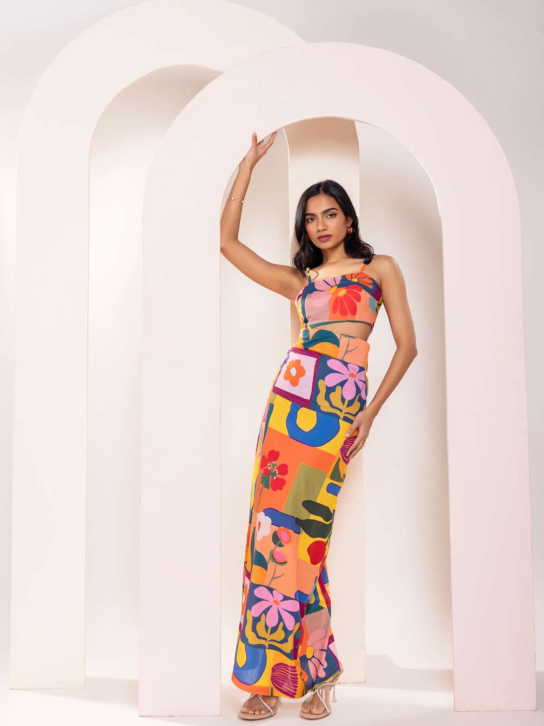 Retro Printed Cutout Maxi Dress
