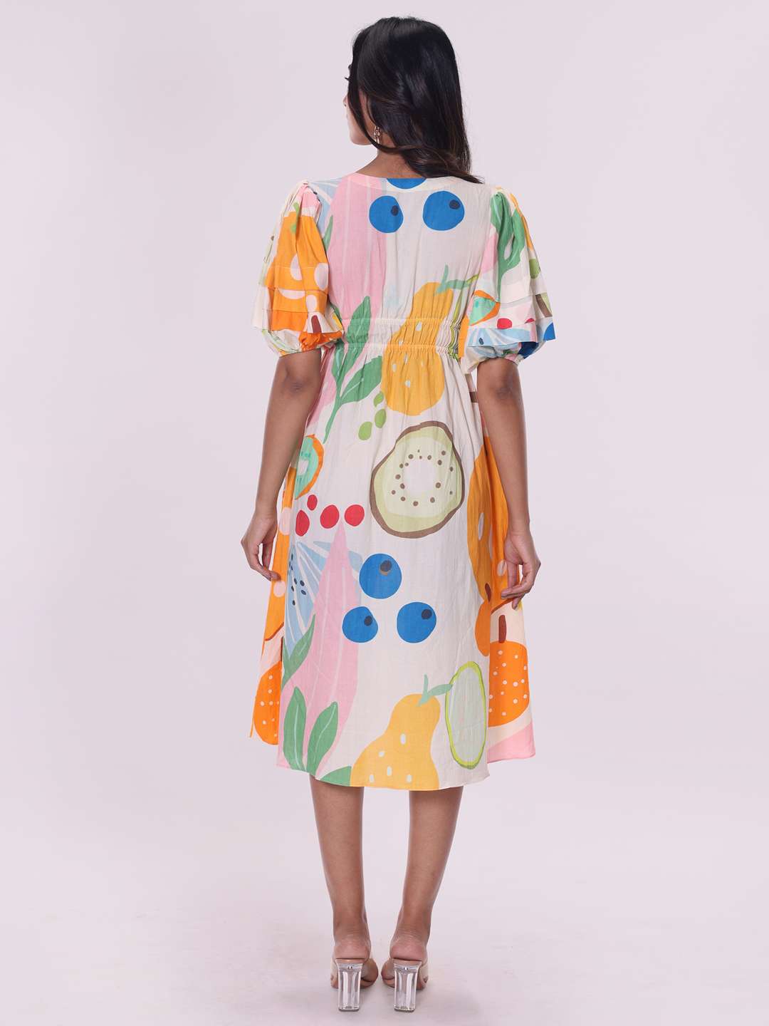 Berry Printed V Neck Dress