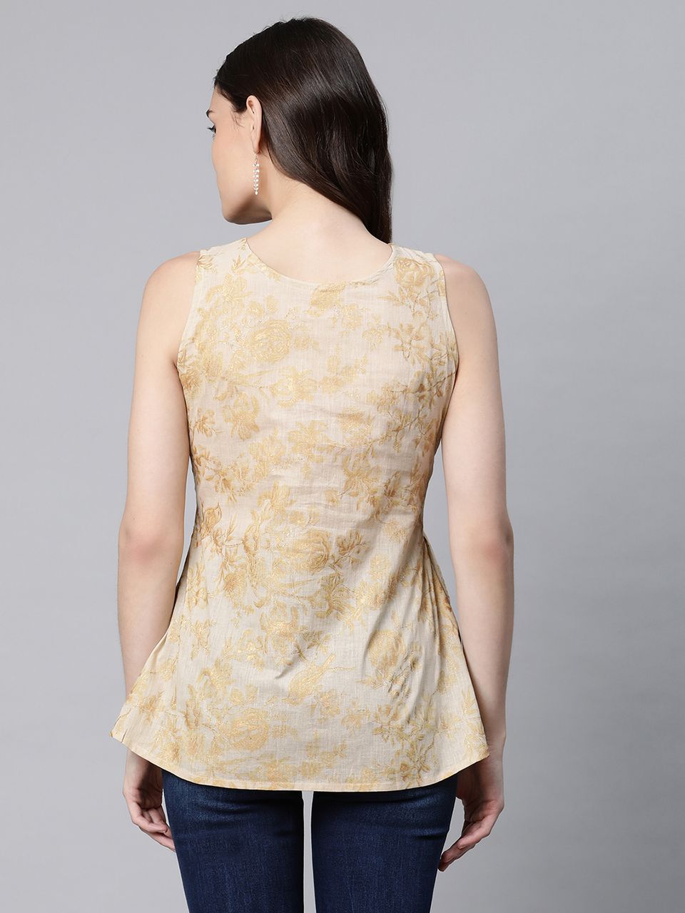 Beige & Gold Cotton Printed Tunic