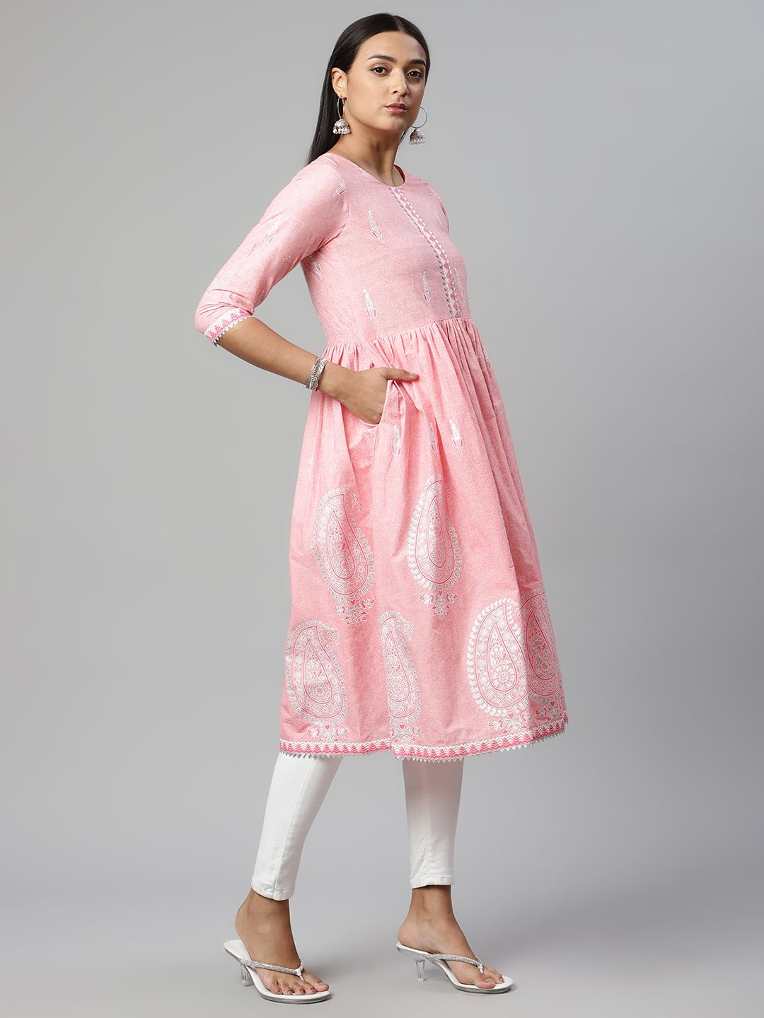 Pink Pure Cotton Printed Kurta