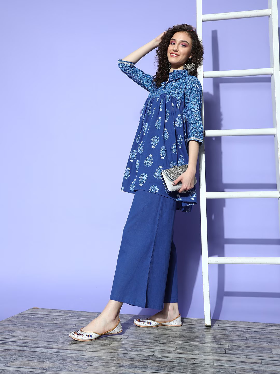 Blue Pure Cotton Tunic & Palazzos Ethnic Co-Ords