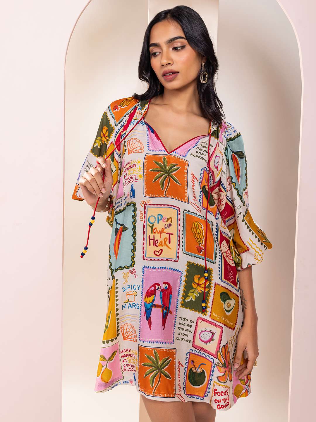 Stamp Printed Mini Dress