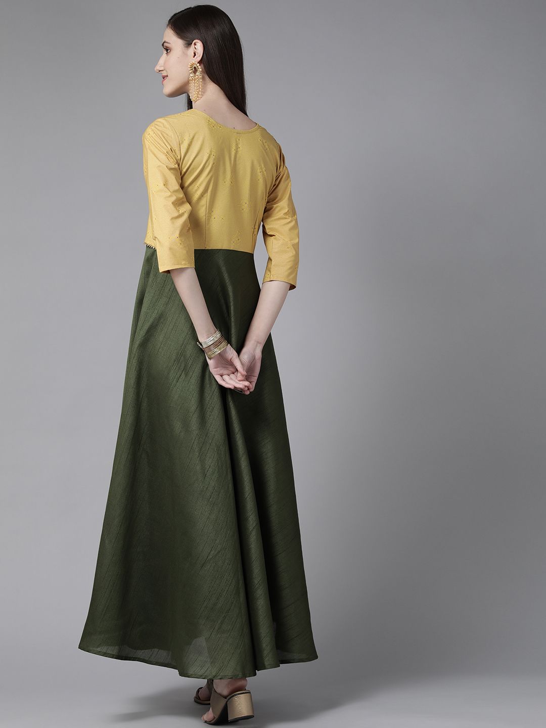 Olive Green Art Silk Solid Dress with Jacket
