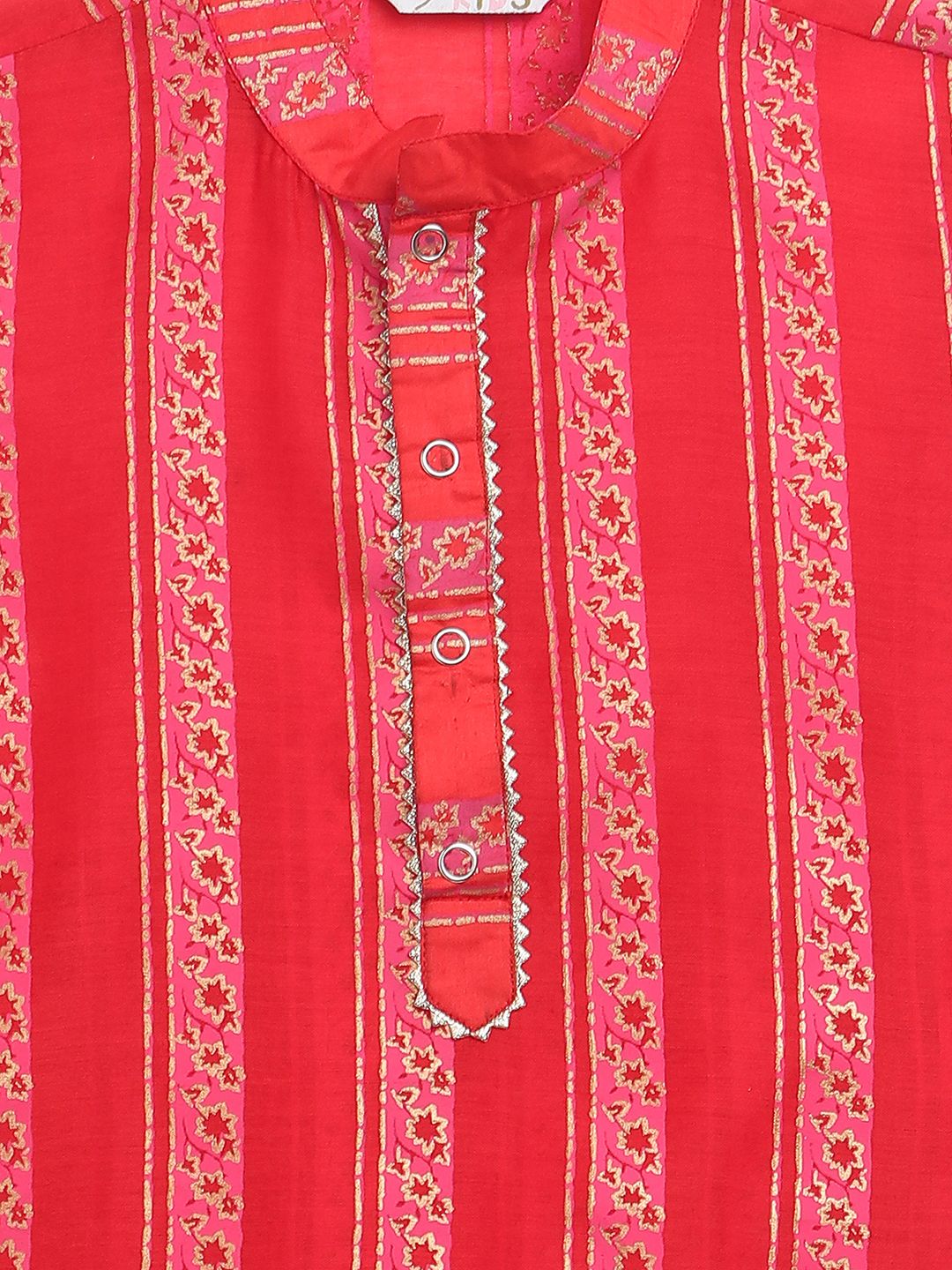 Boys Red Chanderi Khari Print Kids Kurta Churidar Set