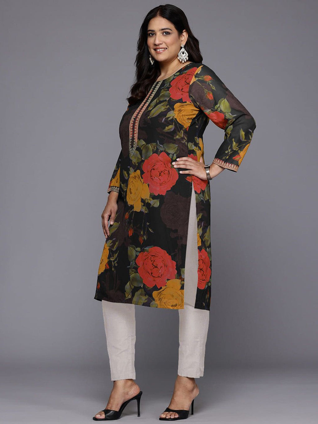 Women Floral Printed Floral Georgette Kurta-AH