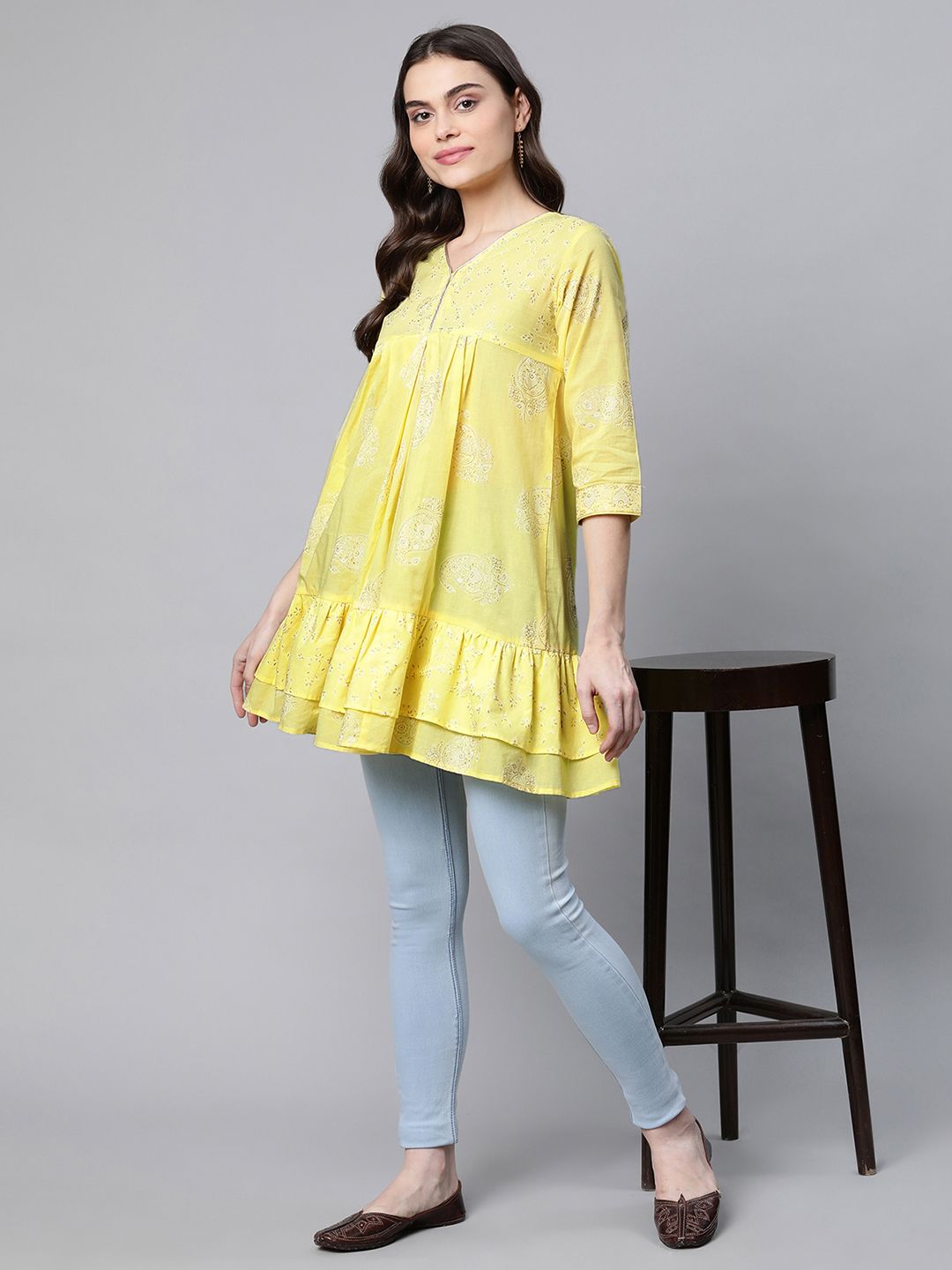 Yellow Cotton Printed Tunic