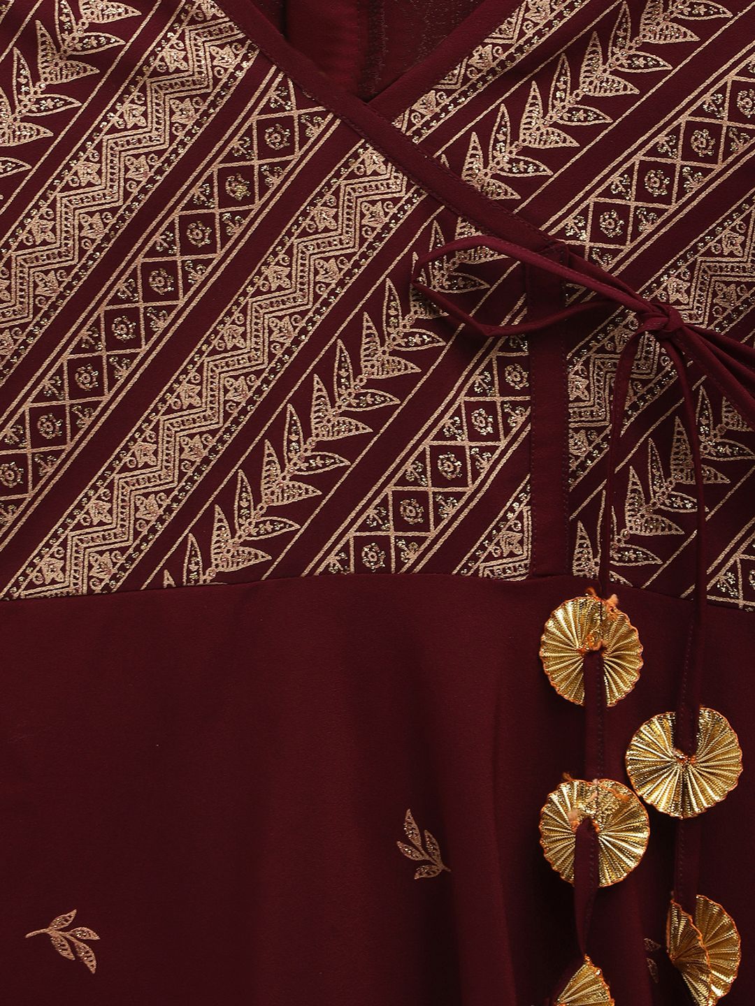 Burgundy & Gold Glitter Print Girls Kurta