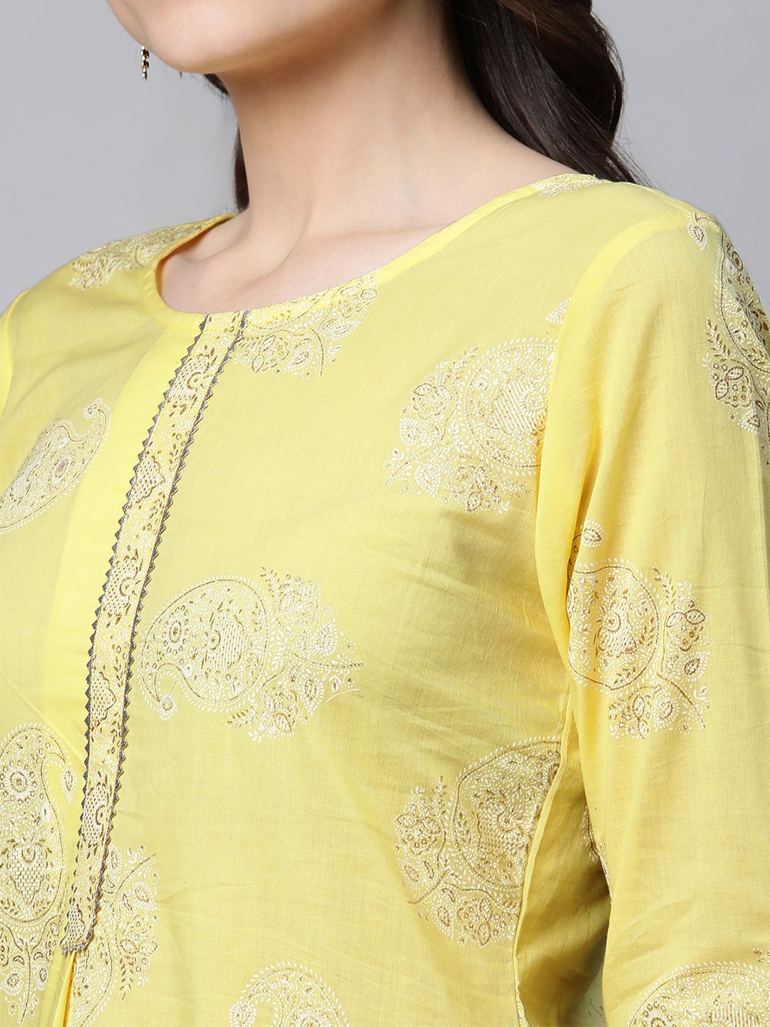 Yellow Pure Cotton Glitter Print Tunic