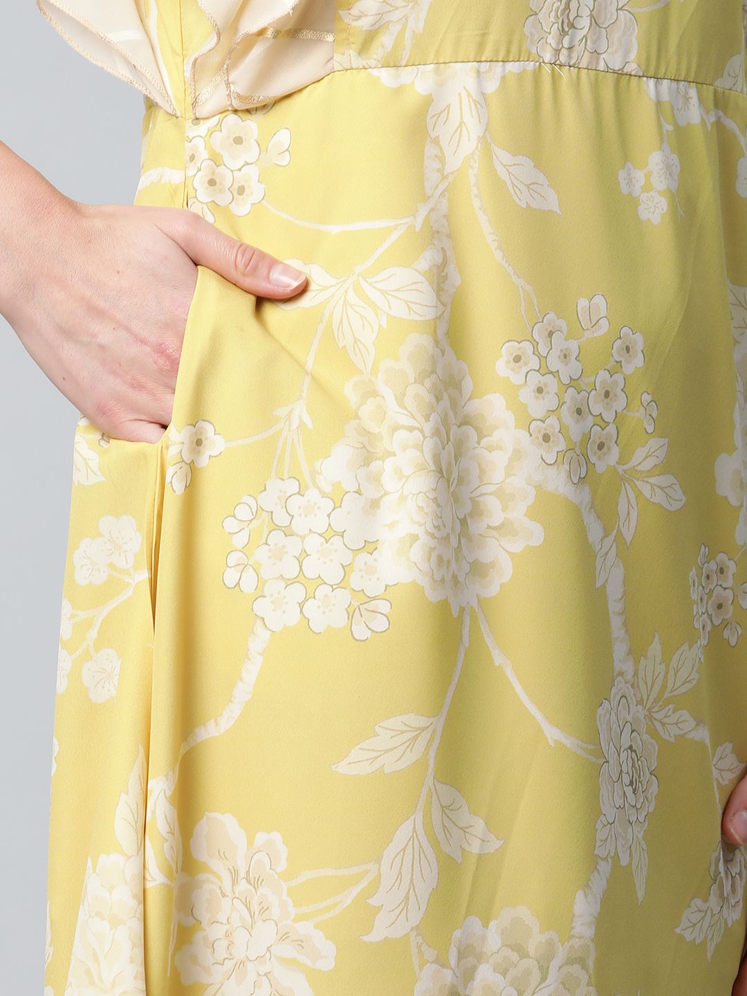 Lemon Yellow Crepe Floral Dress