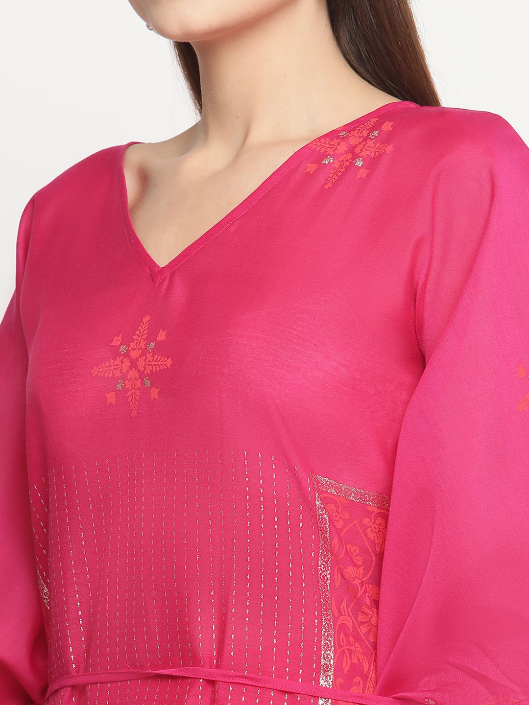 Pink Chanderi Khari Print Kaftan with Trouser