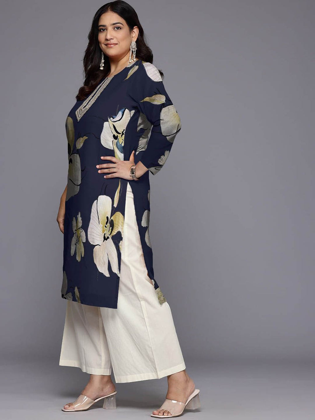 Women Floral Printed Sequinned Floral Georgette Kurta-AH