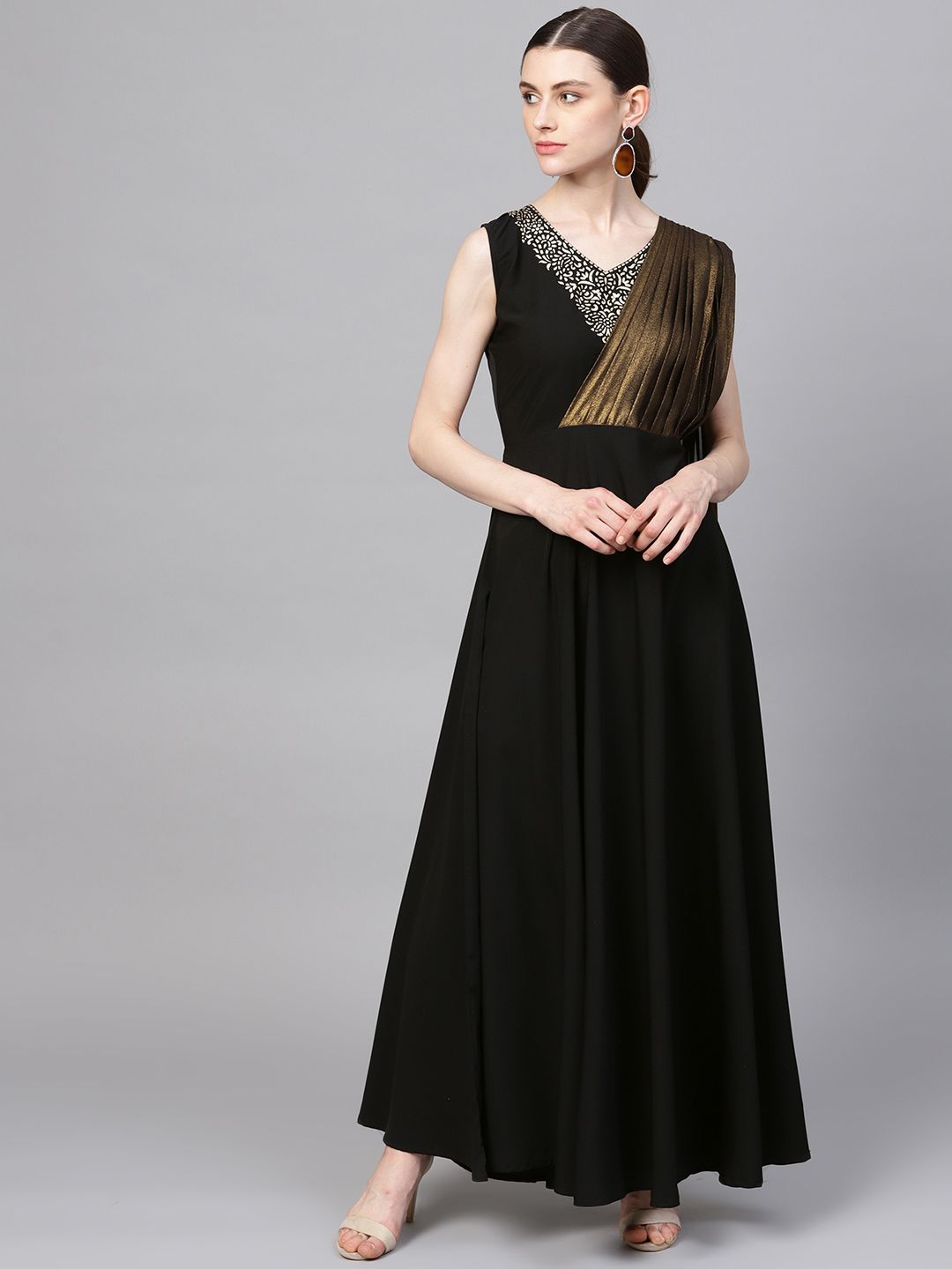 Black & Gold Draped Dress