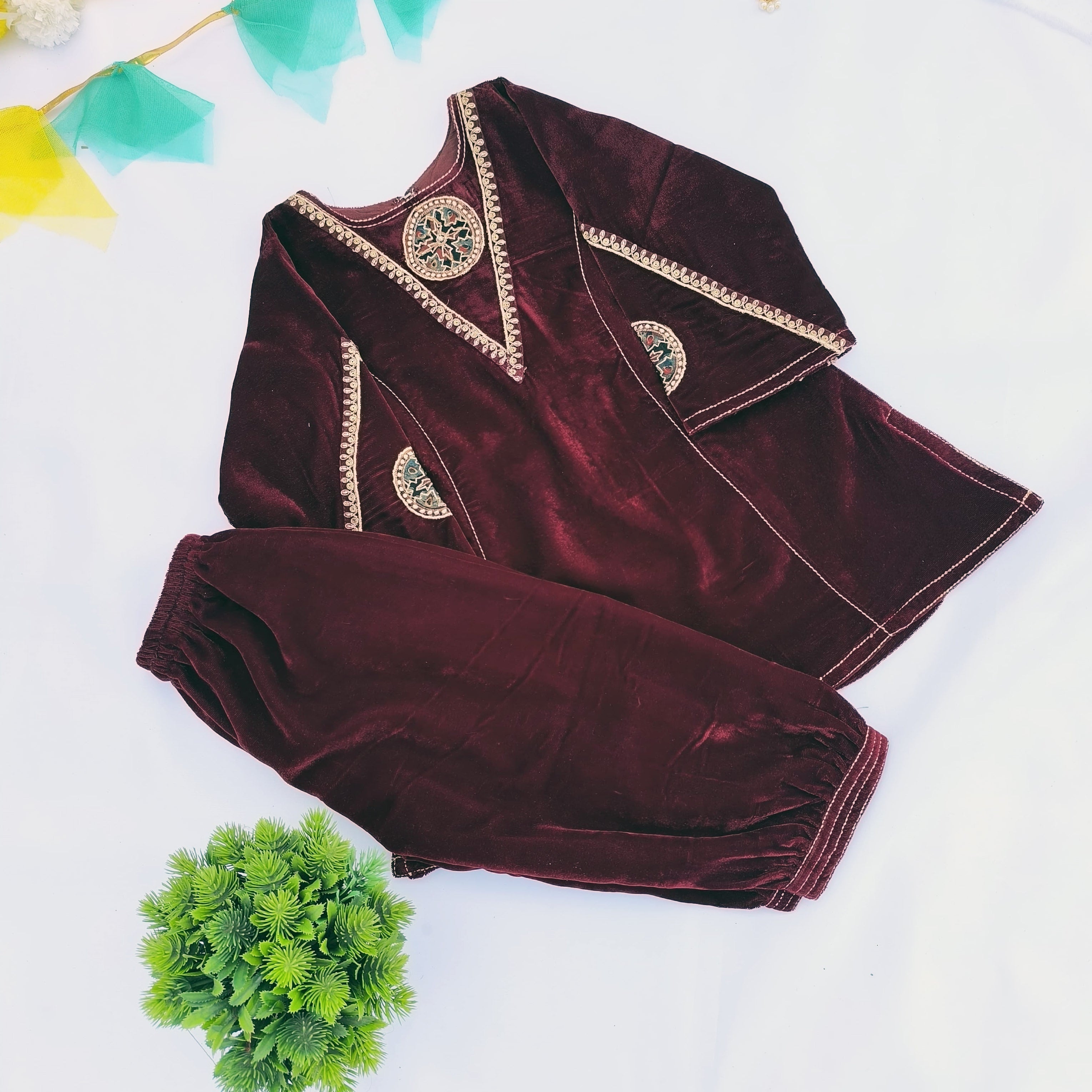 Marron Velvet Cordset for Kids