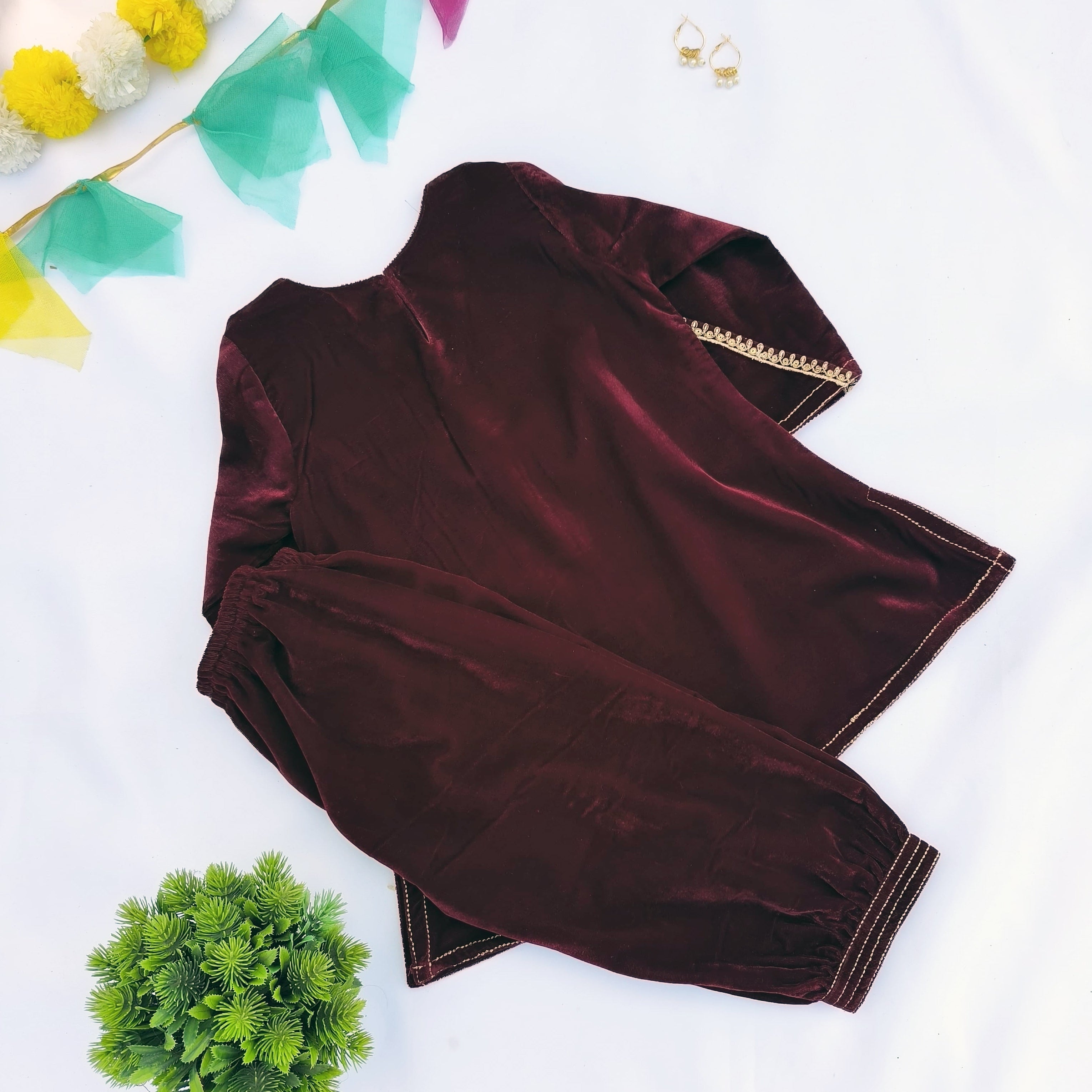 Marron Velvet Cordset for Kids