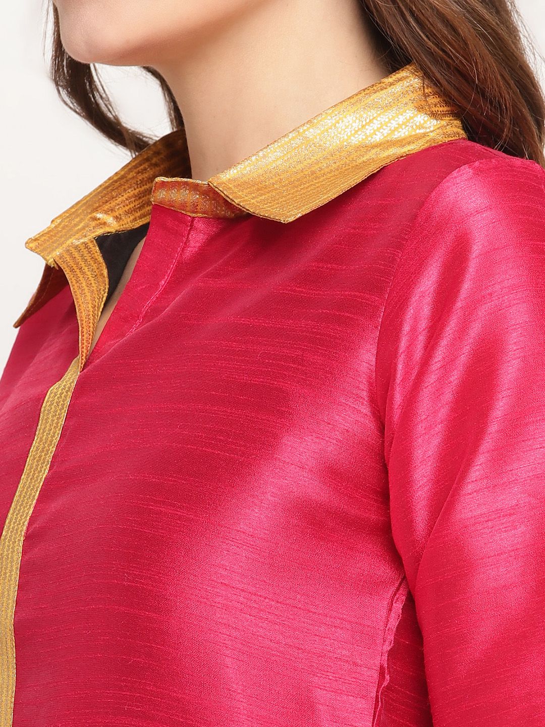 Dark Pink Poly Silk Kurta Trouser Set